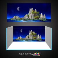 Tranh 3D Koifish, Tranh Dán Bể Cá, Hòn đá dưới vầng trăng khuyết , in tranh theo kích thước yêu cầu - 100x45