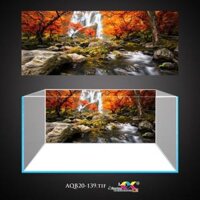 Tranh 3D Koifish, Tranh Dán Bể Cá, Thác nước giữa rừng lá đỏ , in tranh theo kích thước yêu cầu - 50x35