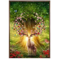 Tranh 5d gắn đá toàn bộ - Con hươu tài lộc