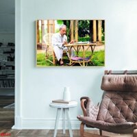 tranh bác hồ bác giáp 50x75cm sẵn treo nhiều kích thước