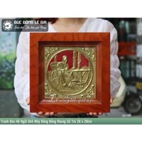 Tranh Bác Hồ ngồi ghế mây bằng đồng khung gỗ trò 28 x 28cm