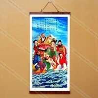 Tranh Bát Tiên nẹp gỗ 40x80cm treo tường bằng vải phủ bóng cao cấp dày dặn