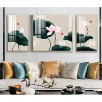 TRANH BỘ 3 TREO TƯỜNG CỠ ĐẠI - GIÁ RẺ KÈM KHUNG - HOA SEN- MELYHOME- TB3BAFCF1285