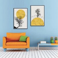 Tranh bộ gỗ MDF giá rẻ, trang trí tường nhà đẹp, tranh bộ 2 tấm trang trí tường treo phòng khách