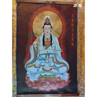 Tranh Bồ Tát Quan Thế Âm dáng ngồi 60*90cm, tặng nẹp gỗ - Tranh Phật bằng vải thêu