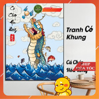 Tranh Cá Chép Hóa Rồng Tranh Tấu Hài Có Khung Treo Tường Decor Phòng