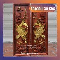 Tranh Cá Chép Song Ngư Rát Vàng Câu Đối Gỗ Hương Cao 120cm