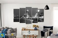 Tranh cảnh đêm thượng hải Trung Quốc đen trắng treo tường phòng khách amia CA125