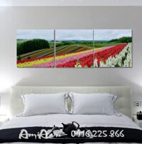 Tranh cánh đồng hoa lay ơn ghép bộ 3 tấm Amia 3006