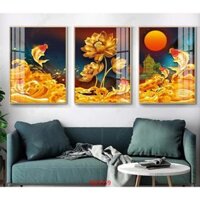 Tranh canvas cá chép hoa sen 40x60 tranh kèm khung nhựa composite