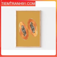 Tranh Canvas Cao Cấp | Tranh màu nước - Papaya fruit print, Kitchen wall art, modern kitchen poster, minimal