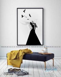 Tranh Canvas Cô Gái Có Cánh Chim Trắng và Quạ Đen – CG0384