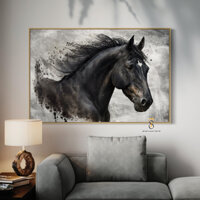 Tranh Canvas | Hắc Mã 1FHHOR005 | Tranh Căng Khung Cao Cấp - Tặng Kèm Đinh Đa Năng 78Decor