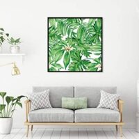 Tranh canvas lá nhiệt đới 60*60 vuông kèm khung