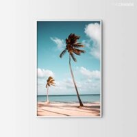 Tranh canvas phong cảnh dừa biển 40x60 giá kèm khung nhựa composite 2cm