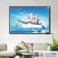 Tranh canvas phong thủy treo tường - Thuận buồm xuôi gió - TBXG008 - Khung hoa văn viền mỏng - 120x80cm