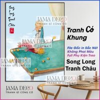 Tranh Canvas Song Long Tranh Châu Tranh Vô Tri Long Cơ Tấu Hài Có Khung Treo Tường Decor Phòng Jama Deco