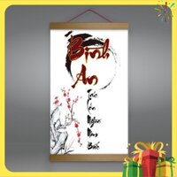 Tranh canvas thả nẹp gỗ “Bình An” R3976
