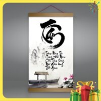 Tranh canvas thả nẹp gỗ chữ “Tâm” R3987