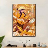 Tranh canvas Tranh chân dung cô gái phong kiến xưa 3 miền Việt Nam Tranh decor phòng.Tranh canvas treo tường phòng trà