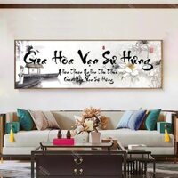 Tranh canvas tranh thủy mặc thư pháp chữ " Gia Hòa Vạn Sự Hưng " Tranh decor phòng làm việc, phòng thiền trà hiện đại