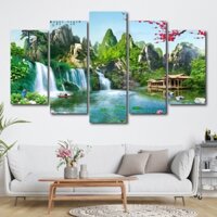 Tranh Canvas - Tranh Treo Tường Sơn Thủy Hữu Tình 10 (Bộ 5 Tấm) - Tặng Kèm Đinh Đa Năng Không Cần Khoan Tường