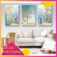 Tranh Canvas Treo Tường 3D Đôi Hươu Và Cây Cách Điệu 3 (A-134) TG315, Tặng kèm đinh 3 chân, Giá Sỉ Tốt