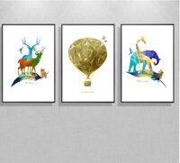 Tranh Canvas Treo Tường 3D Động Vật Và Khinh Khí Cầu