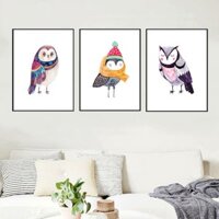 Tranh canvas treo tường hình cú dễ thương - 40 x 60cm (có khung viền)