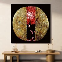 Tranh canvas treo tường hoa sen Indochine tông đen vàng kim khổ vuông 70 x 70 cm