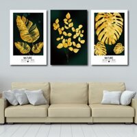 Tranh Canvas Treo Tường Lá Dát Vàng Sang Trọng 2 (HG) TG622 - Tặng kèm đinh 3 chân không cần khoan tường