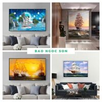 Tranh Canvas Treo Tường Thuận Buồm Xuôi Gió Nhiều Mẫu, Tranh Thuyền Buồm Trang Trí Phòng Khách Kèm Khung