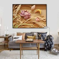 Tranh canvas trúc chỉ hoa sen và chim bói cá