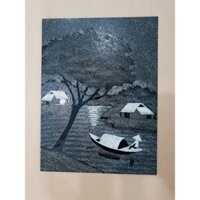 Tranh cát vỏ trứng phong cảnh làng quê Việt Nam cỡ nhỏ (20cm x 30cm)