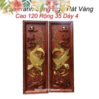 Tranh câu đối trang trí nhà cửa cá chép song ngư gỗ hương cao 120cm