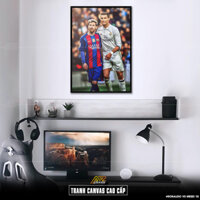 Tranh cầu thủ Ronaldo và Messi chất liệu Canvas treo tường | CR7xM10-10 | Tranh bóng đá trang trí tường phòng ngủ