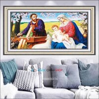 Tranh chấm đá (đính đá} GIA ĐÌNH THÁNH GIA (Đá ABC cao cấp. Kích Thước: 80Cm x 50Cm NCS-NGỌC CHÂU SHOP