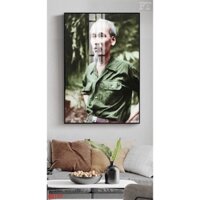tranh chân dung bác hồ 50x75cm sẵn treo chất liệu tráng gương