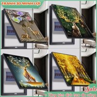 Tranh Che Ổ Điện Hươu Tranh Che Hộp Điện Đứng Tráng Gương Khung Bảng Lề Gấp Mở Tiện Lợi TẶNG KÈM ĐINH TREO TOĐ46