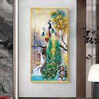 Tranh Chim Công, biểu trưng cho vẻ đẹp quý phái, tranh tráng gương 5D, trang trí phòng khách, phòng ngủ, cầu thang.