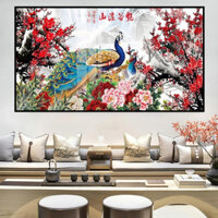 Tranh Chim Công Size To Chất Liệu Tráng Gương Cao Cấp, Tranh Chim Trĩ Hoa Mẫu Đơn Treo Phòng Khách, Phòng Ngủ, Tặng Đinh