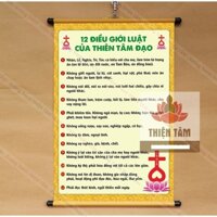 Tranh chữ 12 Điều Giới Luật Của Thiên Tâm Đạo 40x60cm chất liệu vải bóng cao cấp