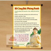 .Tranh chữ Công Đức Phóng Sanh bằng vải phủ bóng cao cấp, dày dặn 40x60cm.