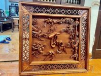 tranh chữ thọ gỗ gõ đỏ hàng đục tay kỹ đẹp nét