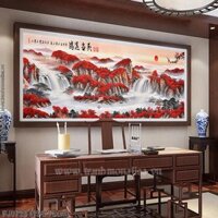 (tranh chưa thêu, chưa gắn đá, chưa khung)Tranh thêu kín Hồng vận đương đầu (FJ0793) 💥 kích thước 194*76 cm 📌