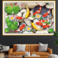 (tranh chưa thêu, chưa khung)Tranh thêu kín Cửu ngư quần hội (MN0220) Kích thước: 100×55 cm.