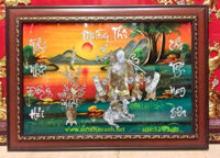 Tranh chúc thọ Ông (sơn mài khảm ốc ) M50