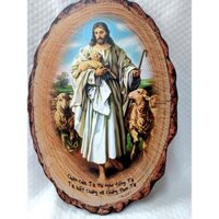 Tranh công giáo chất liệu gỗ in hình Chúa chăn chiên size 45x30(cm) quà tặng công giáo