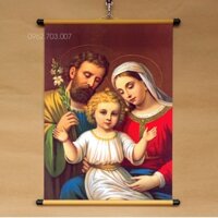 Tranh Công Giáo Gia Đình Chúa Jesu bằng vải phủ bóng cao cấp dày dặn 40x55cm