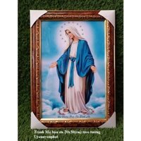 Tranh công giáo hình Đức Mẹ Ban Ơn laminate 20x30(cm) trang treo tường có 2 kiểu khung đen/ hoa văn